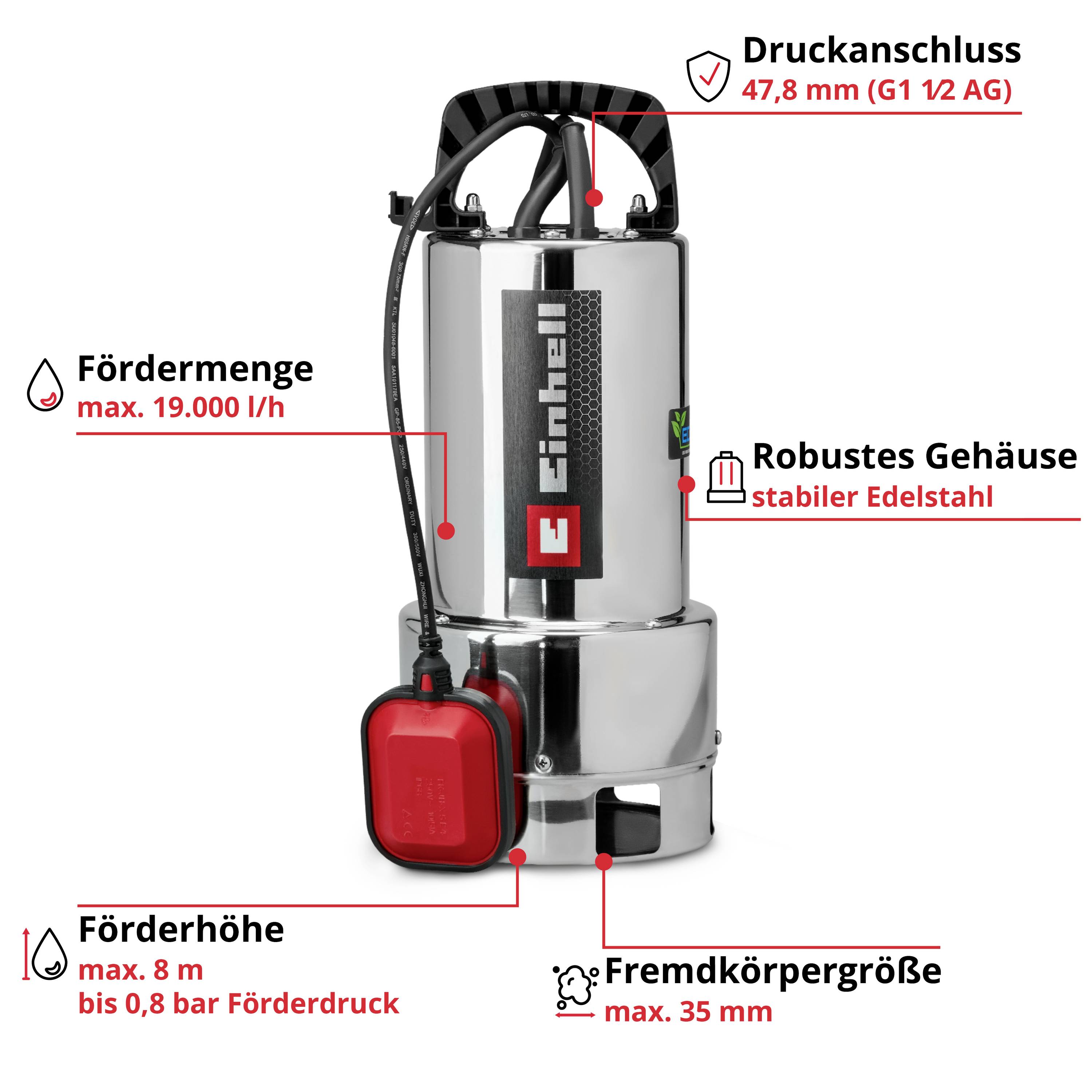 Einhell 4170765 GC-DP 7035 N ECO PLUS Schlauchpumpe 19000 l/h 8 m