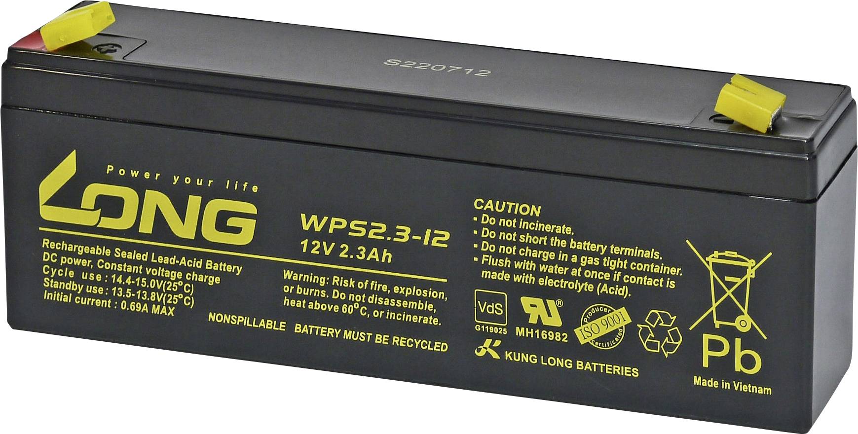 Long WPS2.3-12-M/F1 Bleiakku Blei-Vlies (AGM) 2.3 Ah 12 V 1 St.