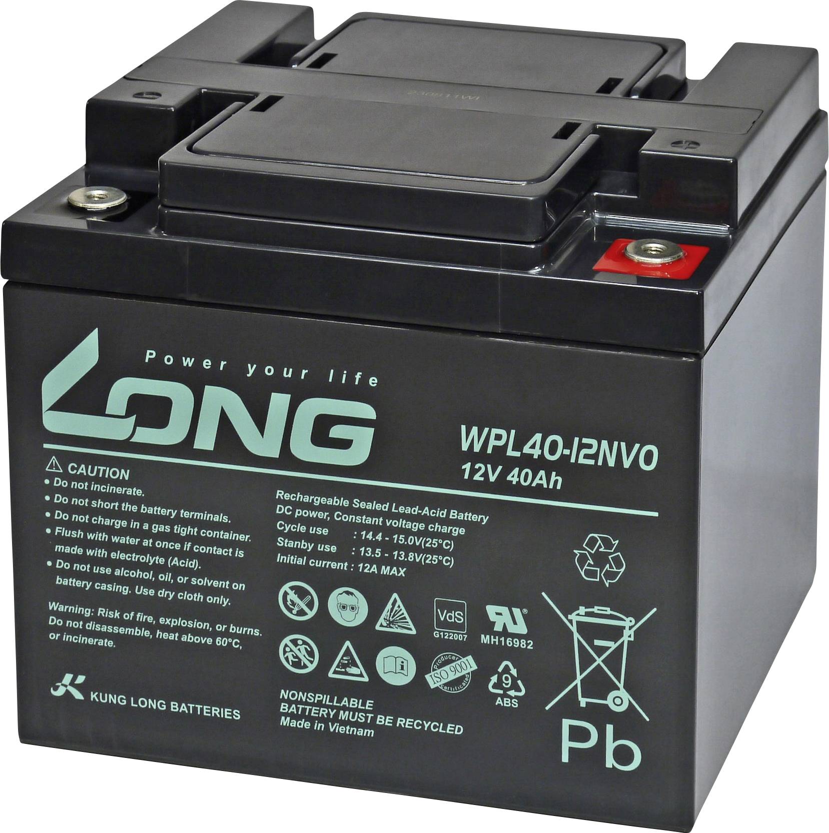 KungLong WPL40-12N-V0 Bleiakku Blei-Vlies (AGM) 40Ah 12V 1St.