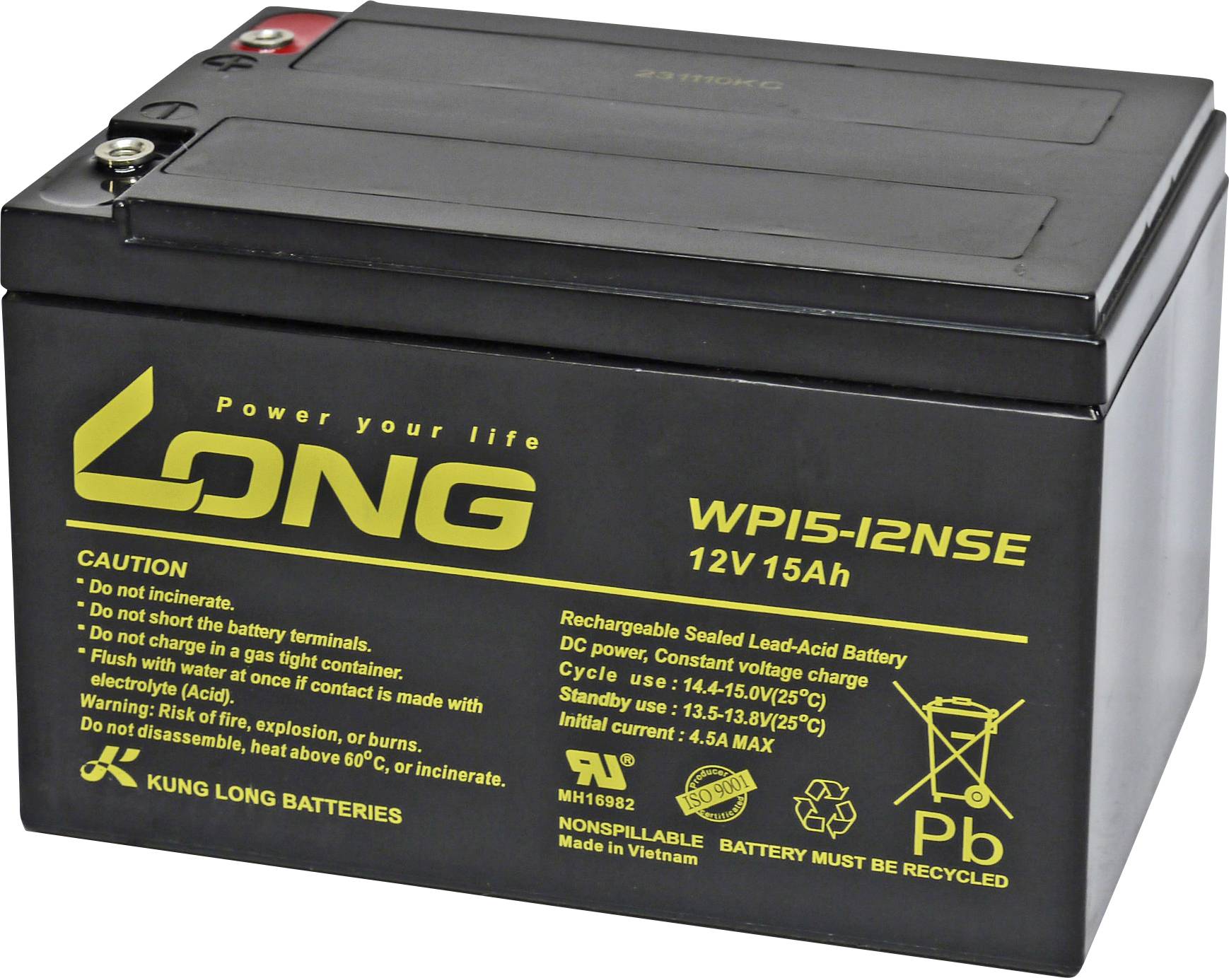 KungLong WP15-12NSE-M Bleiakku Blei-Vlies (AGM) 15 Ah 12 V 1 St.