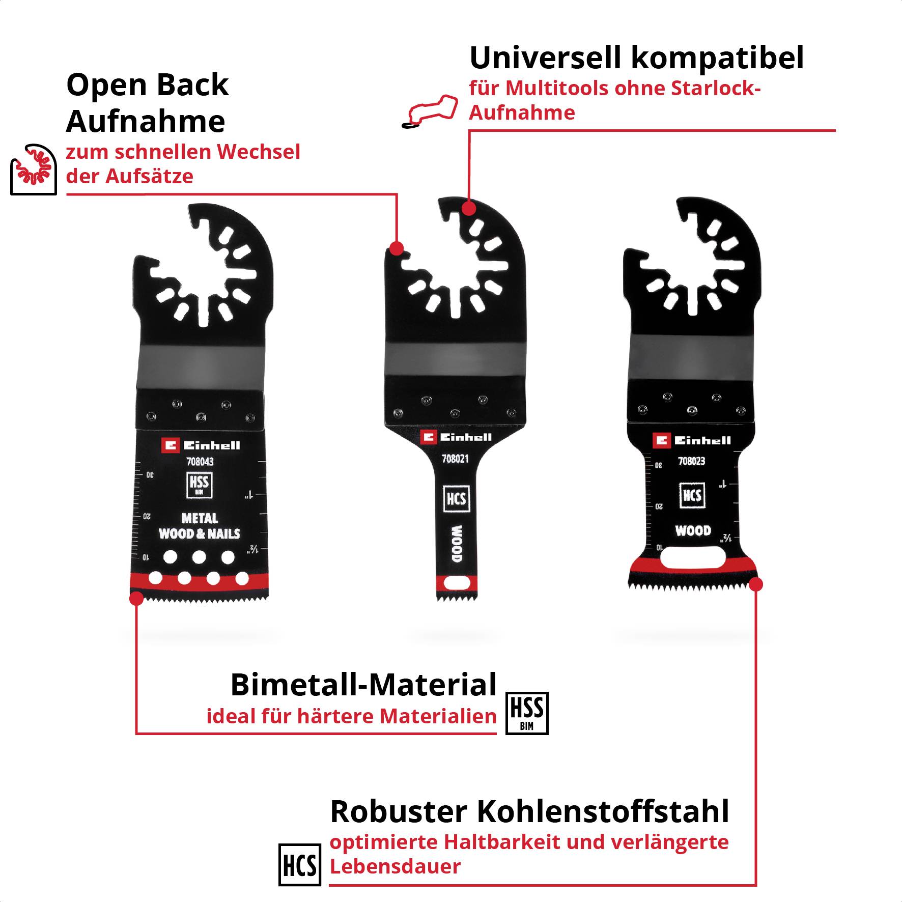 Einhell 708103 Multit.-Set Holz/Metal 3tlg SB HCS, BiM Multifunktionswerkzeug-Zubehör-Set 1St.