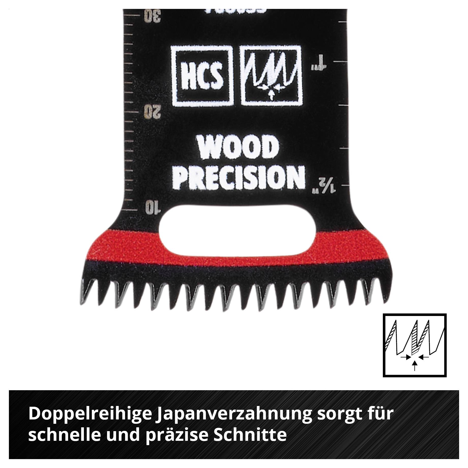 Sägeblatt mit doppelreihiger Japanverzahnung für präzise Schnitte. Geeignet für Holz, mit HCS und PRECISION Markierung.