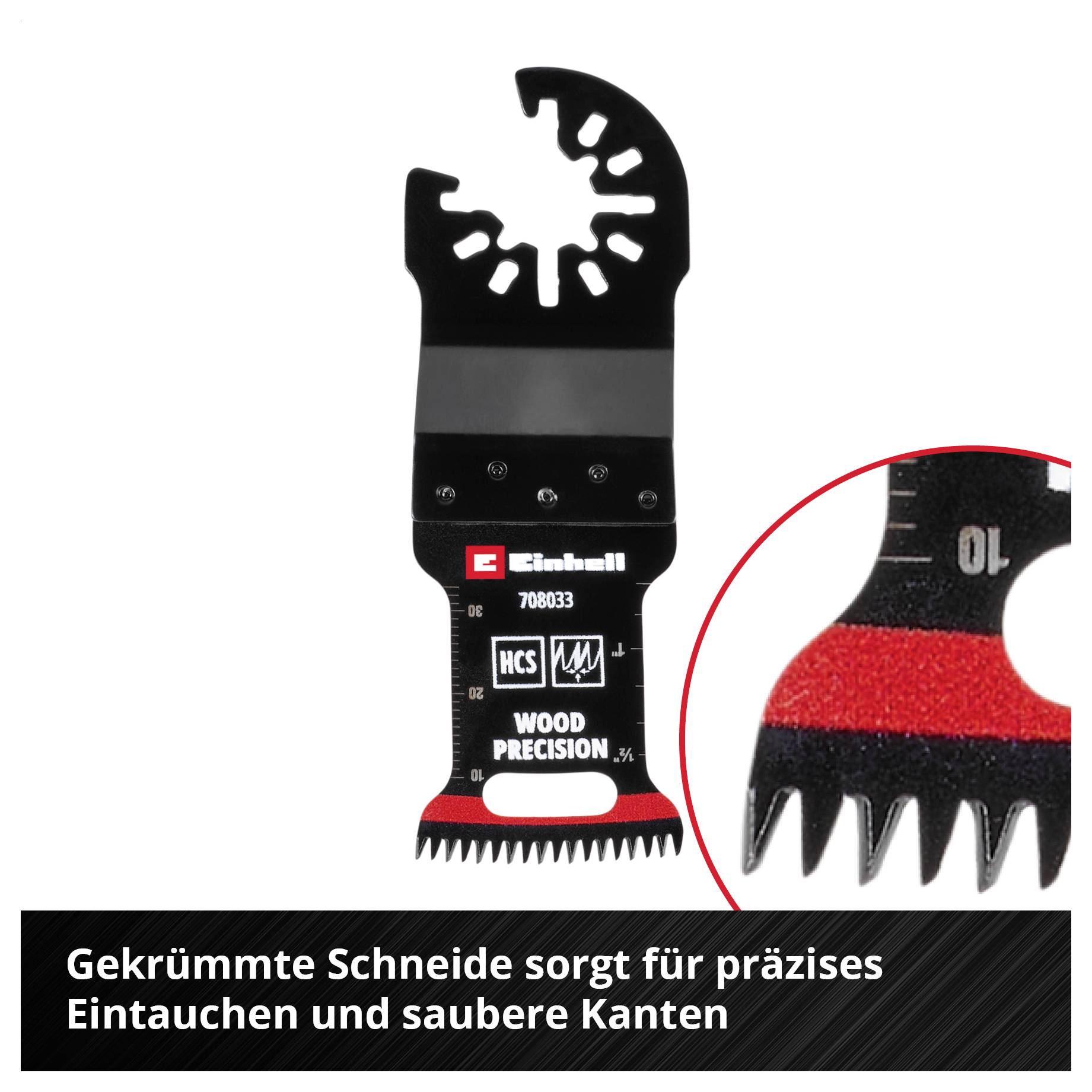 Einschließlich Wood Precision-Sägeblatt mit gebogener Kante, ideal für präzises Eintauchen und saubere Schnitte in Holzmaterial.