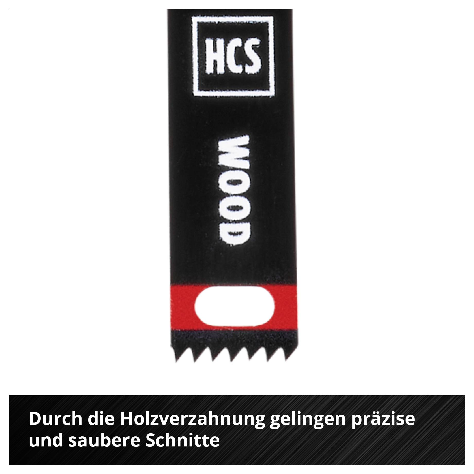 Sägeblatt mit Holzverzahnung. Aufschrift: HCS WOOD. Eignung für präzise Holzschnitte.