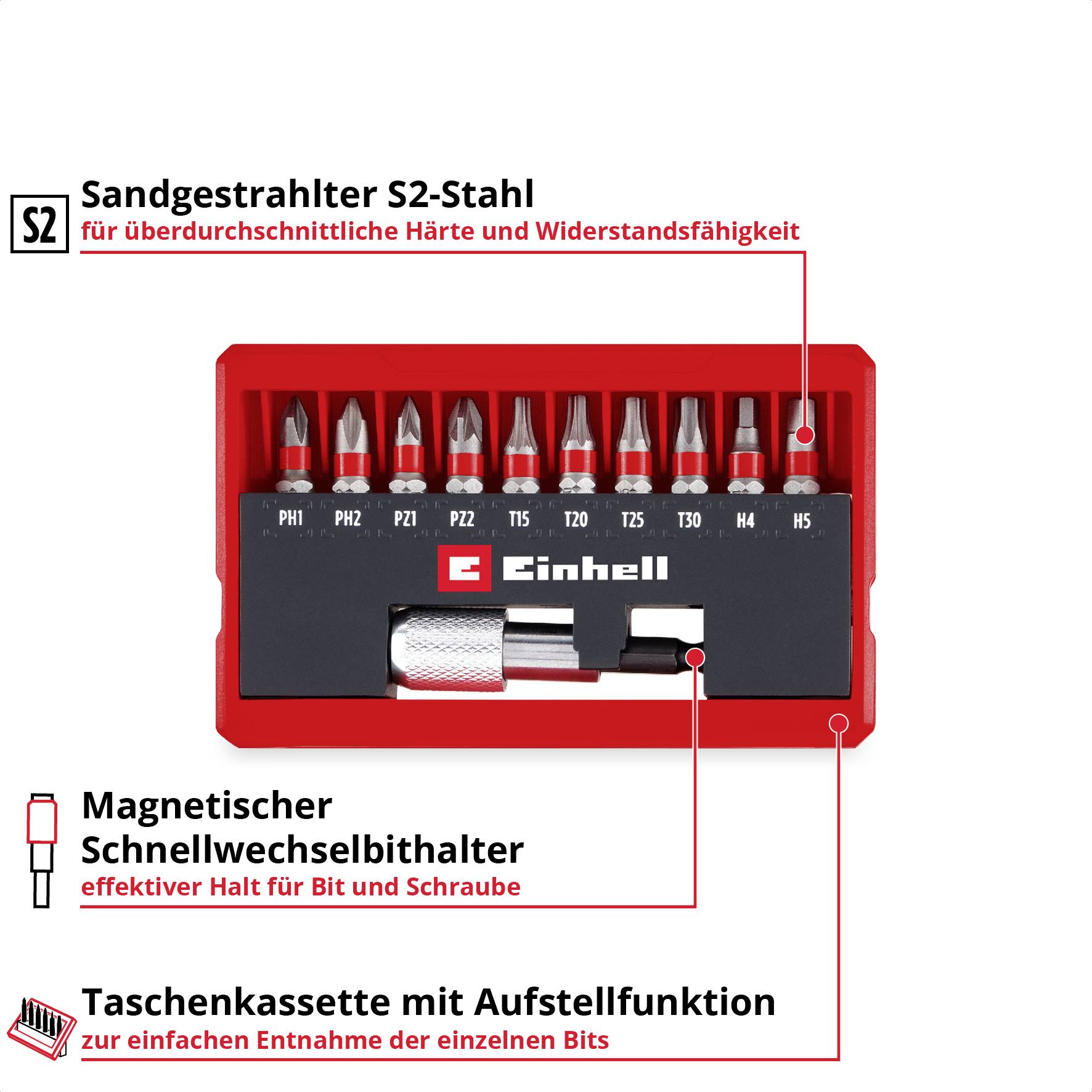 Einhell Bit Taschenbox 11tlg 118663 Bit-Set TORX, PH, PZ, Innen-Sechskant inkl. Bithalter