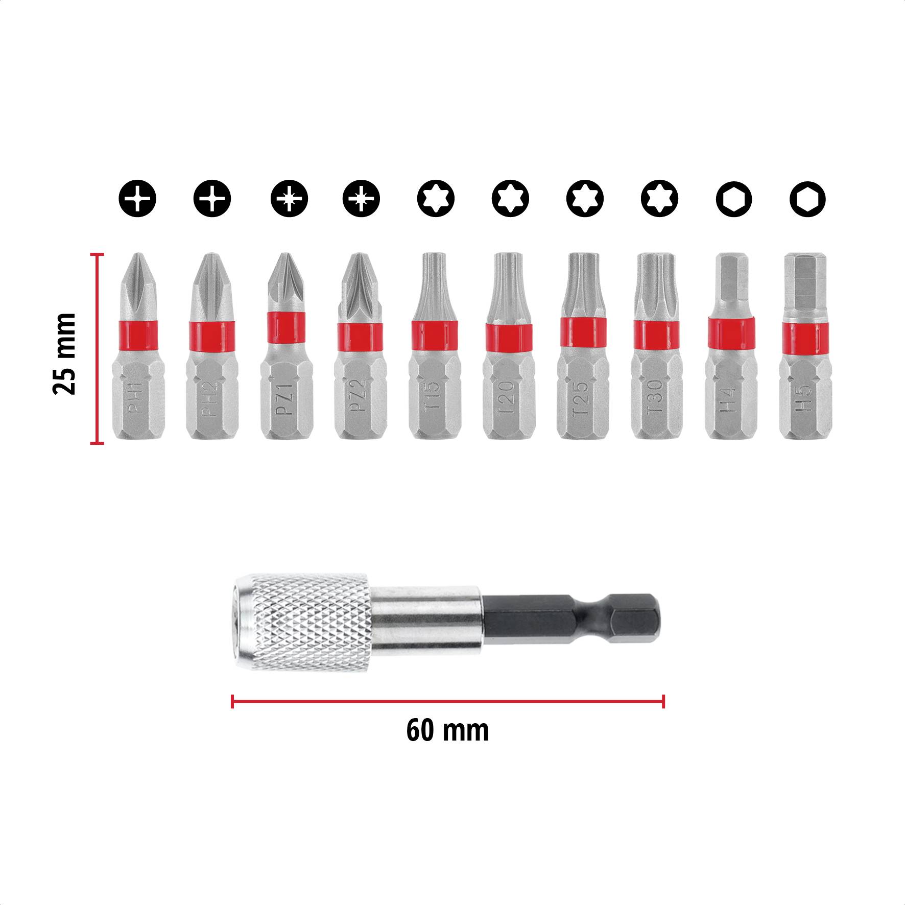 Einhell Bit Taschenbox 11tlg 118663 Bit-Set PH, PZ, Innen-Sechskant, TX inkl. Bithalter