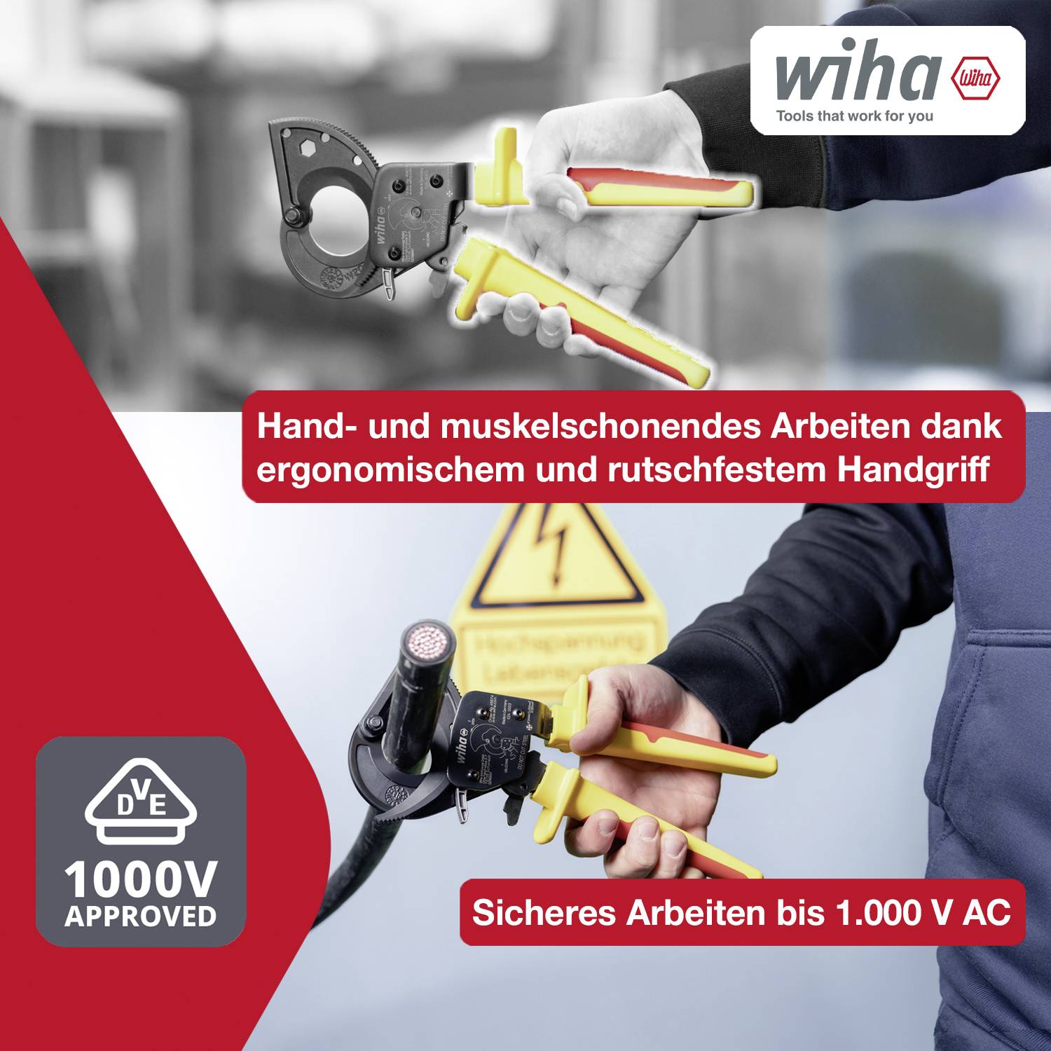 Wiha 46674 Kabelschneider Geeignet für (Abisoliertechnik) Alu- und Kupferkabel, ein- und mehrdrähtig 34mm 300mm²