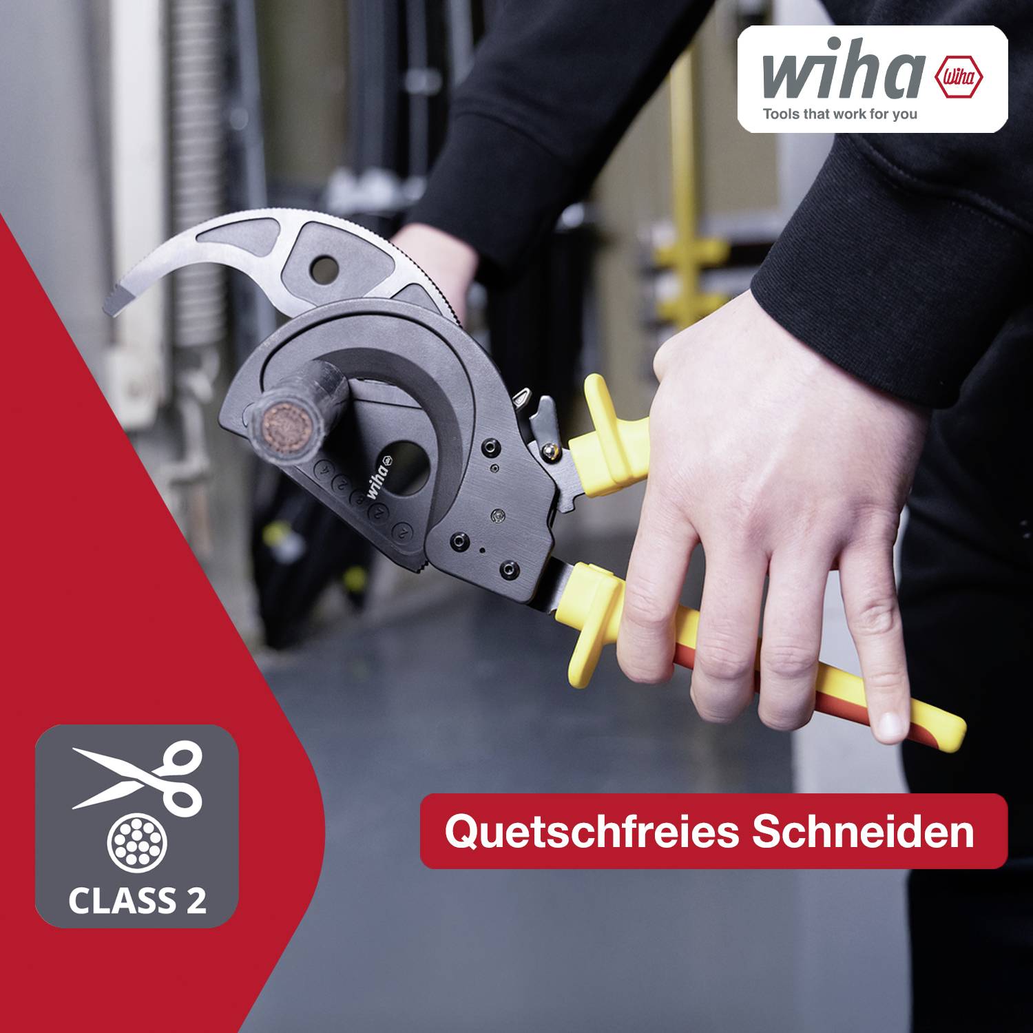 Wiha 46675 Kabelschneider Geeignet für (Abisoliertechnik) Alu- und Kupferkabel, ein- und mehrdrähtig 62mm 500mm²