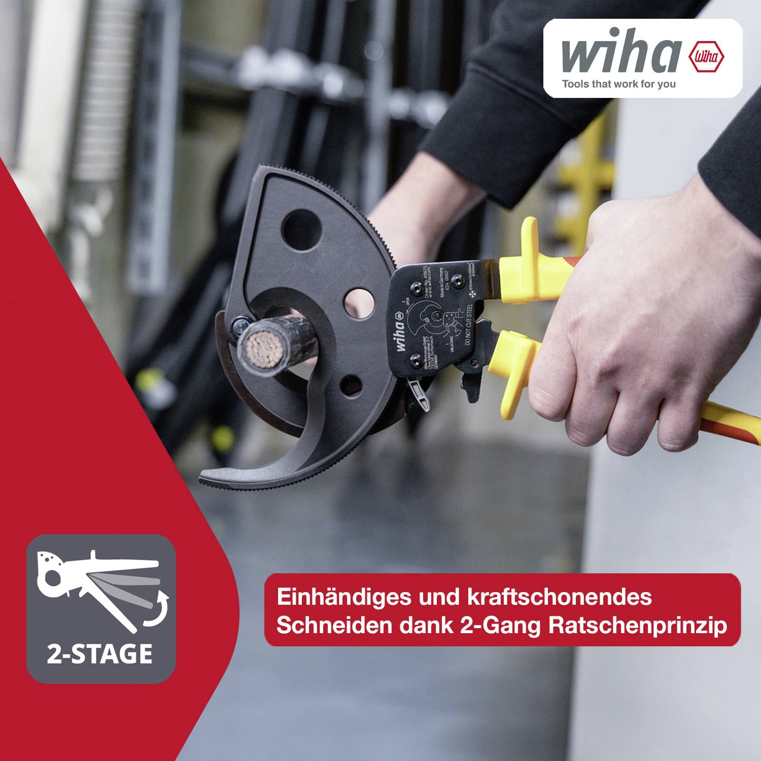 Wiha 46675 Kabelschneider Geeignet für (Abisoliertechnik) Alu- und Kupferkabel, ein- und mehrdrähtig 62mm 500mm²