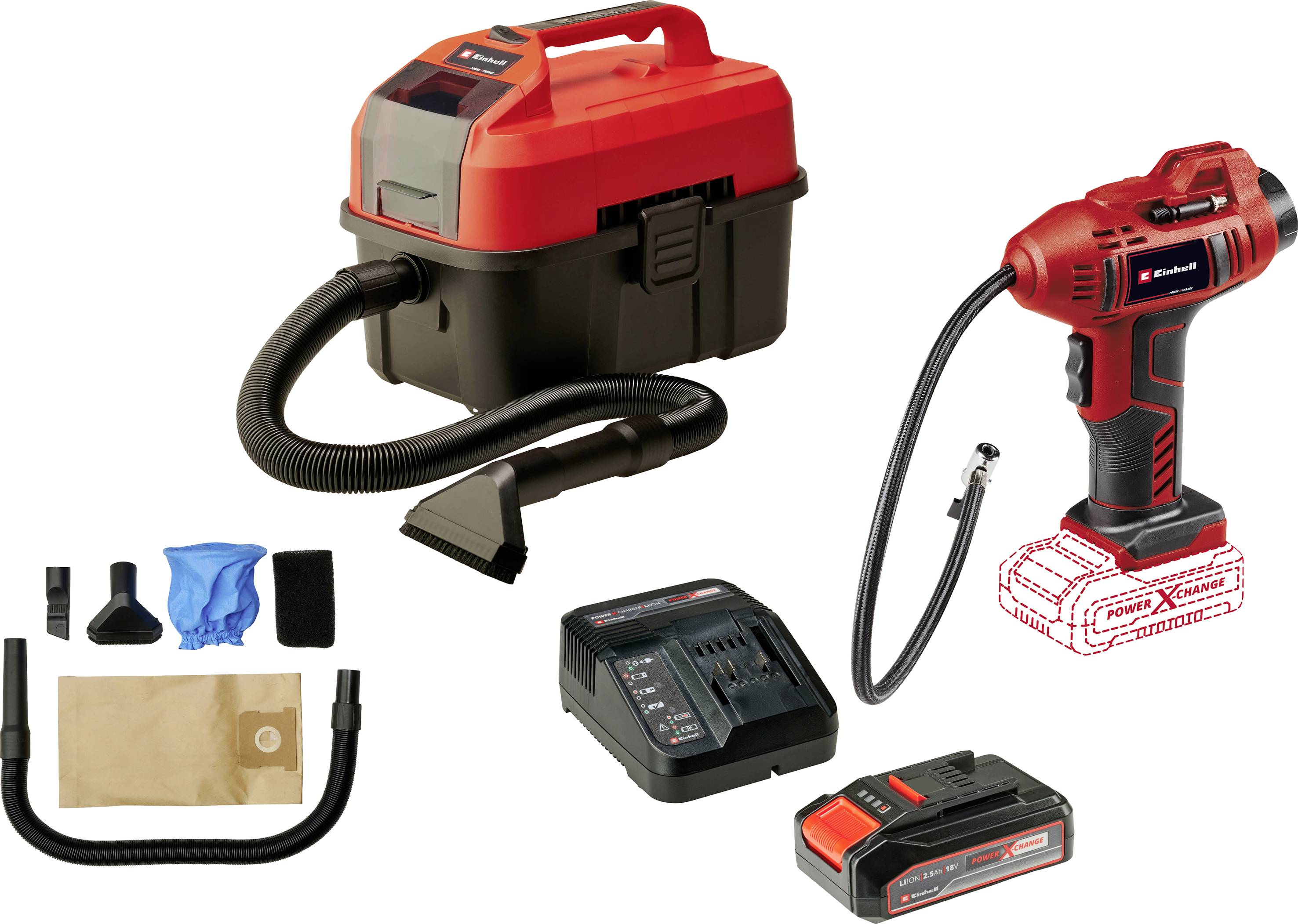 Einhell 4512097+2347160+2071010 Akku-Nass-/Trockensauger 10 l