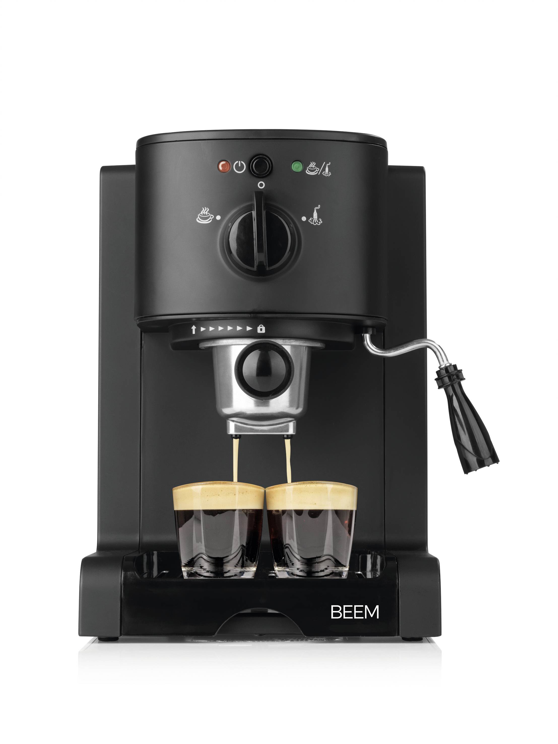 BEEM 03270 Espressomaschine mit Siebträger Schwarz (matt) 1470W Warmhaltefunktion, mit Milchaufschäumdüse