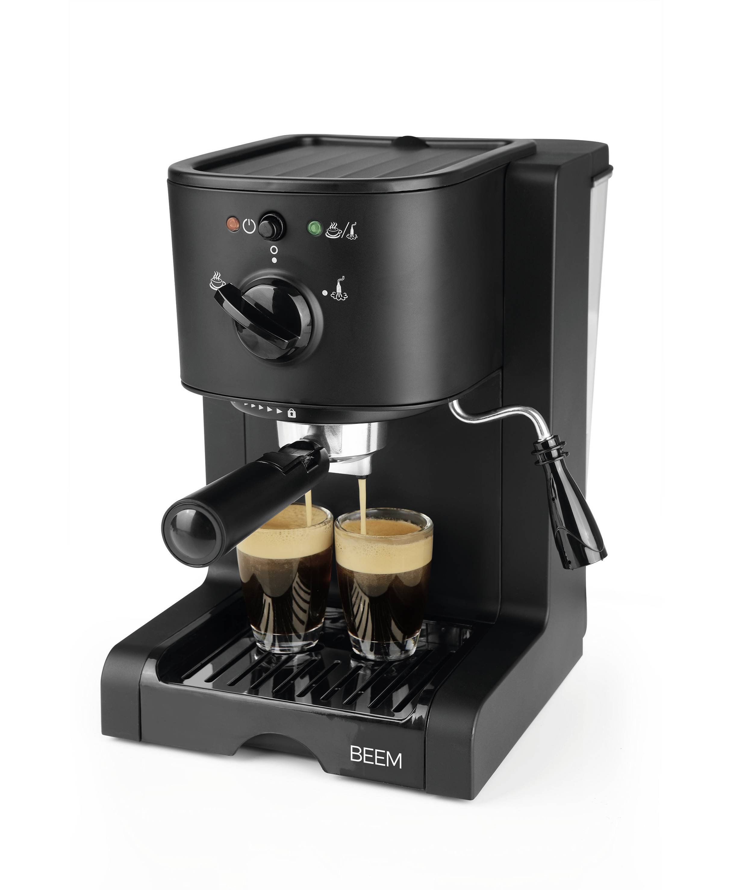 BEEM 03270 Espressomaschine mit Siebträger Schwarz (matt) 1470W Warmhaltefunktion, mit Milchaufschäumdüse