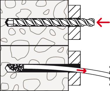 Diagramm zum Vergleich der Bohrleistung von Bohrern in Stein: Der obere Bohrer bleibt gerade, der untere Bohrer biegt sich nach unten, während er durch einen Block bohrt.