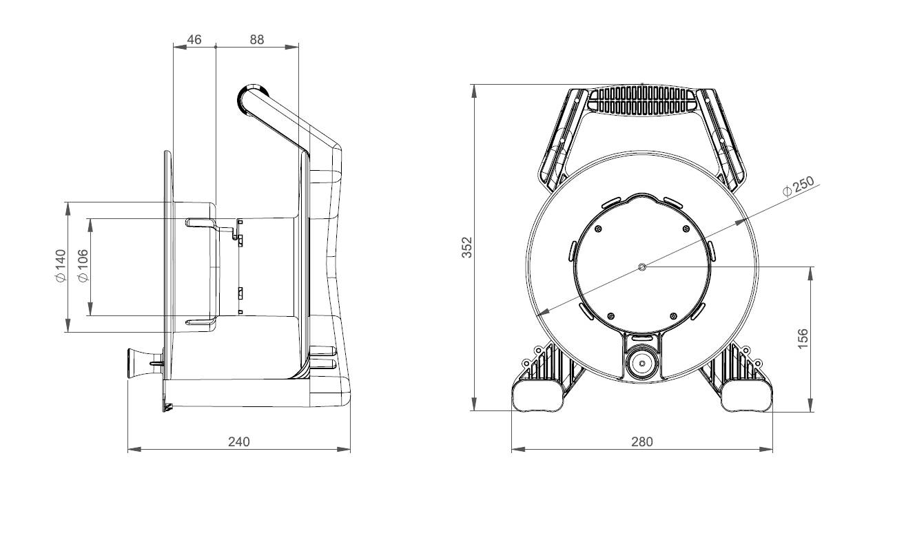 PC Electric 9250012-p Kabeltrommel 25m Schwarz Schutzkontakt-Gummi-Stecker