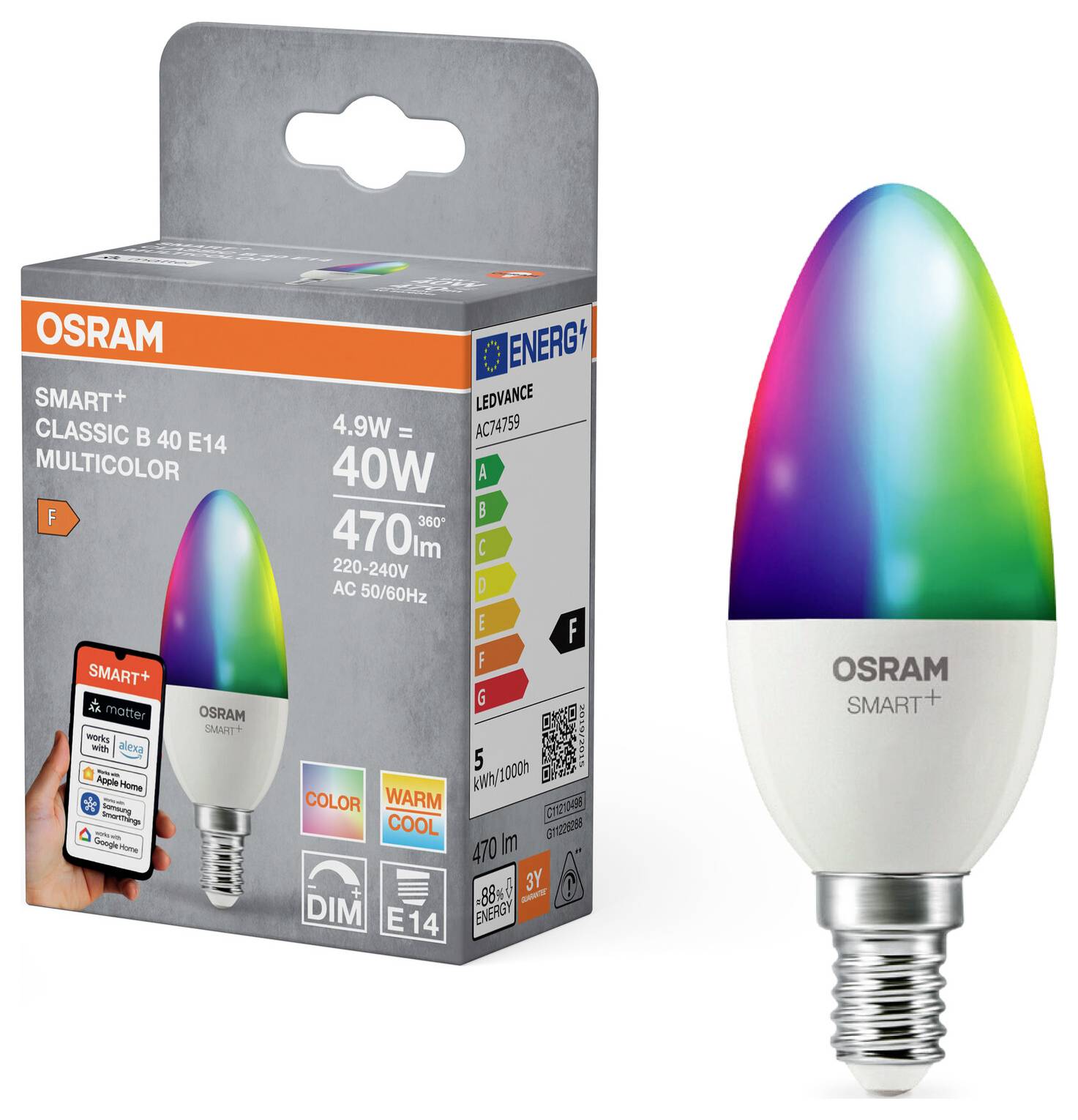 OSRAM HOMELIGHTING Smart+ Funk-LED Lampe E27 14 W EEK: F (A - G) RGBW