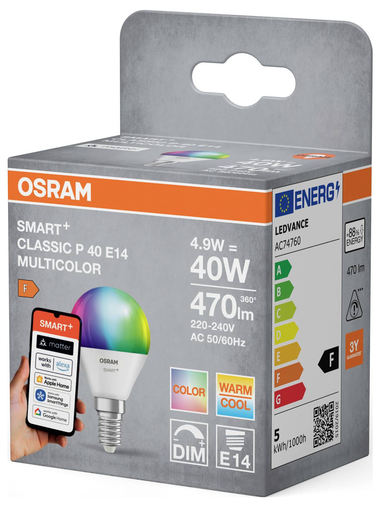 OSRAM HOMELIGHTING Smart+ Funk-LED Lampe E27 14 W EEK: F (A - G) RGBW