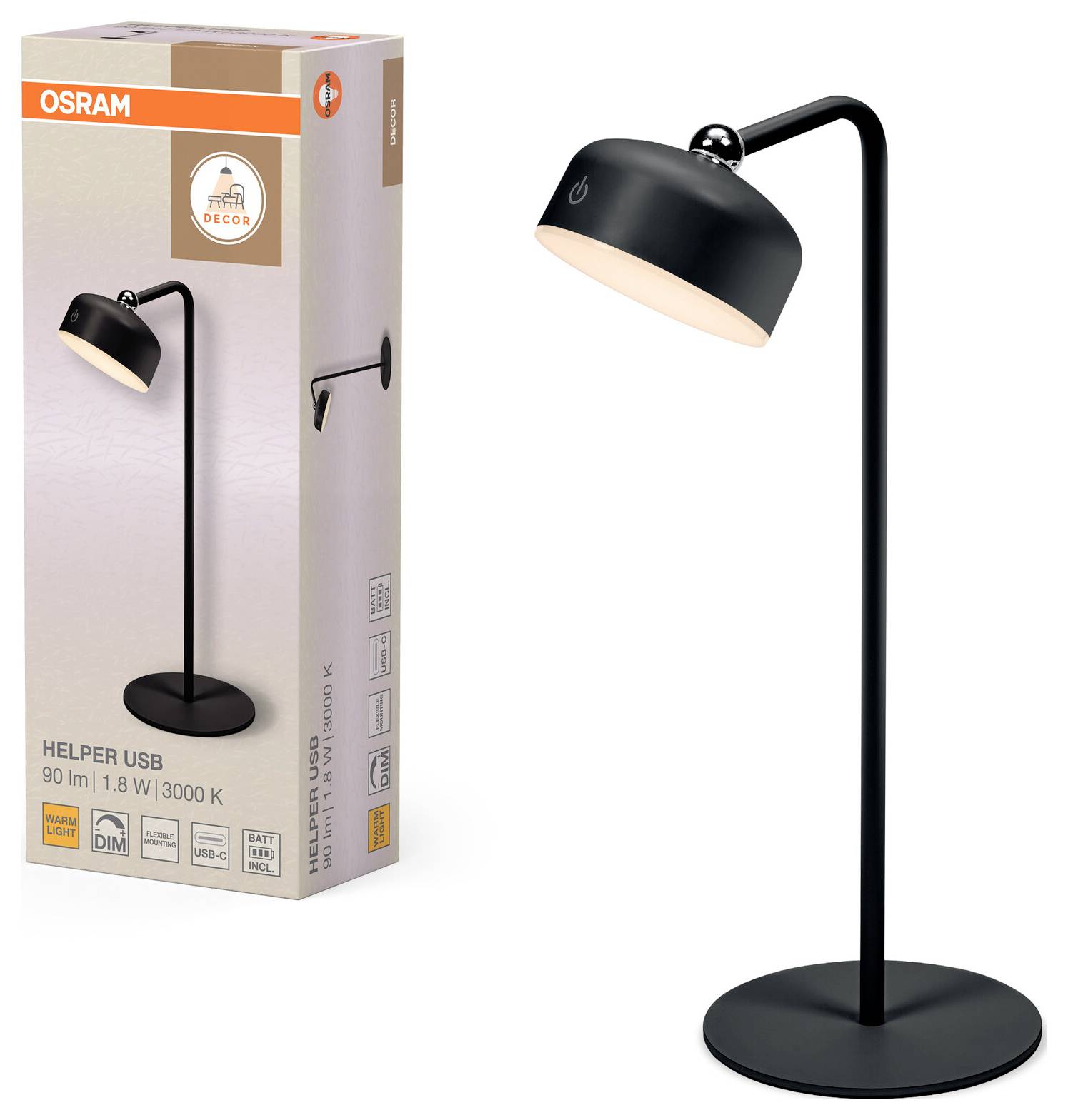 OSRAM HOMELIGHTING DECOR HELPER GADGET 830 USB Black 4058075849242 Wandleuchte 1.80W Schwarz