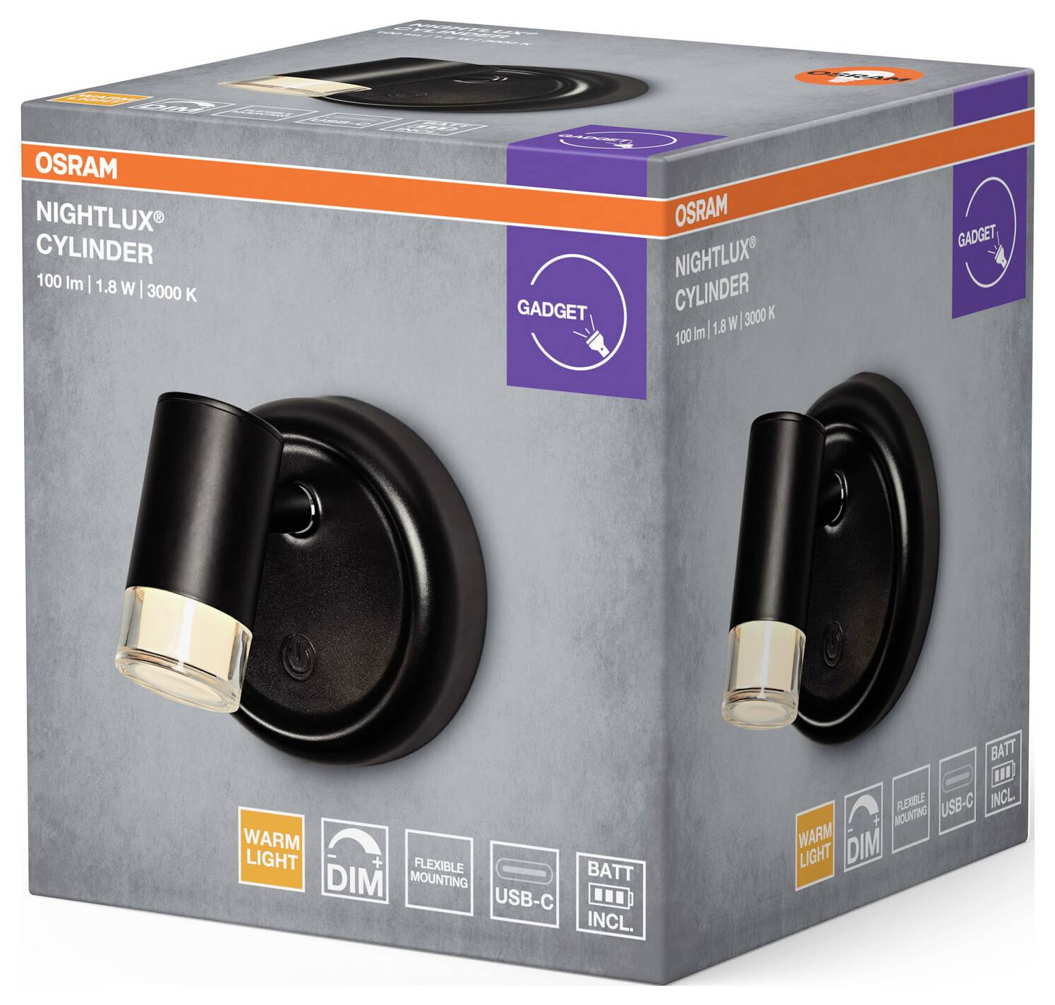 OSRAM HOMELIGHTING NIGHTLUX CYLINDER 830 DIM USB Black 4099854478918 Wandleuchte 1.80W Schwarz