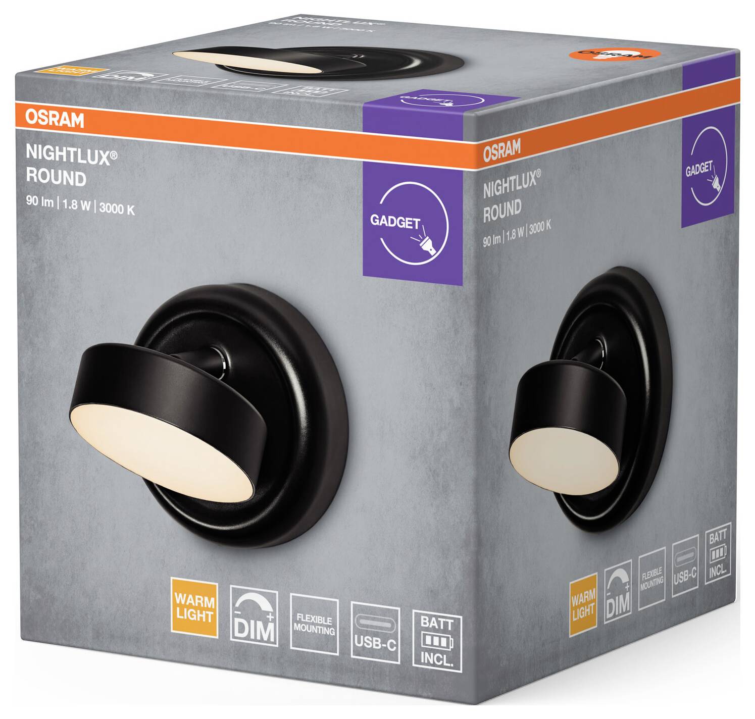 OSRAM HOMELIGHTING NIGHTLUX ROUND 830 DIM USB Black 4099854478826 Wandleuchte 1.80W Schwarz