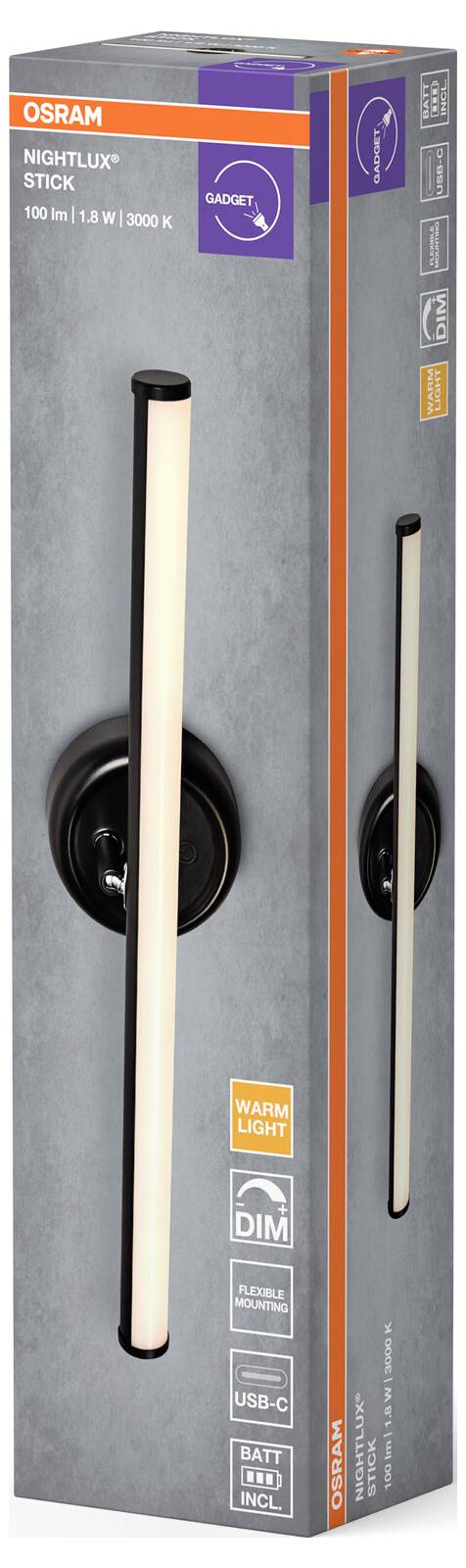OSRAM HOMELIGHTING NIGHTLUX STICK 830 DIM USB Black 4099854478888 Wandleuchte 1.80W Schwarz