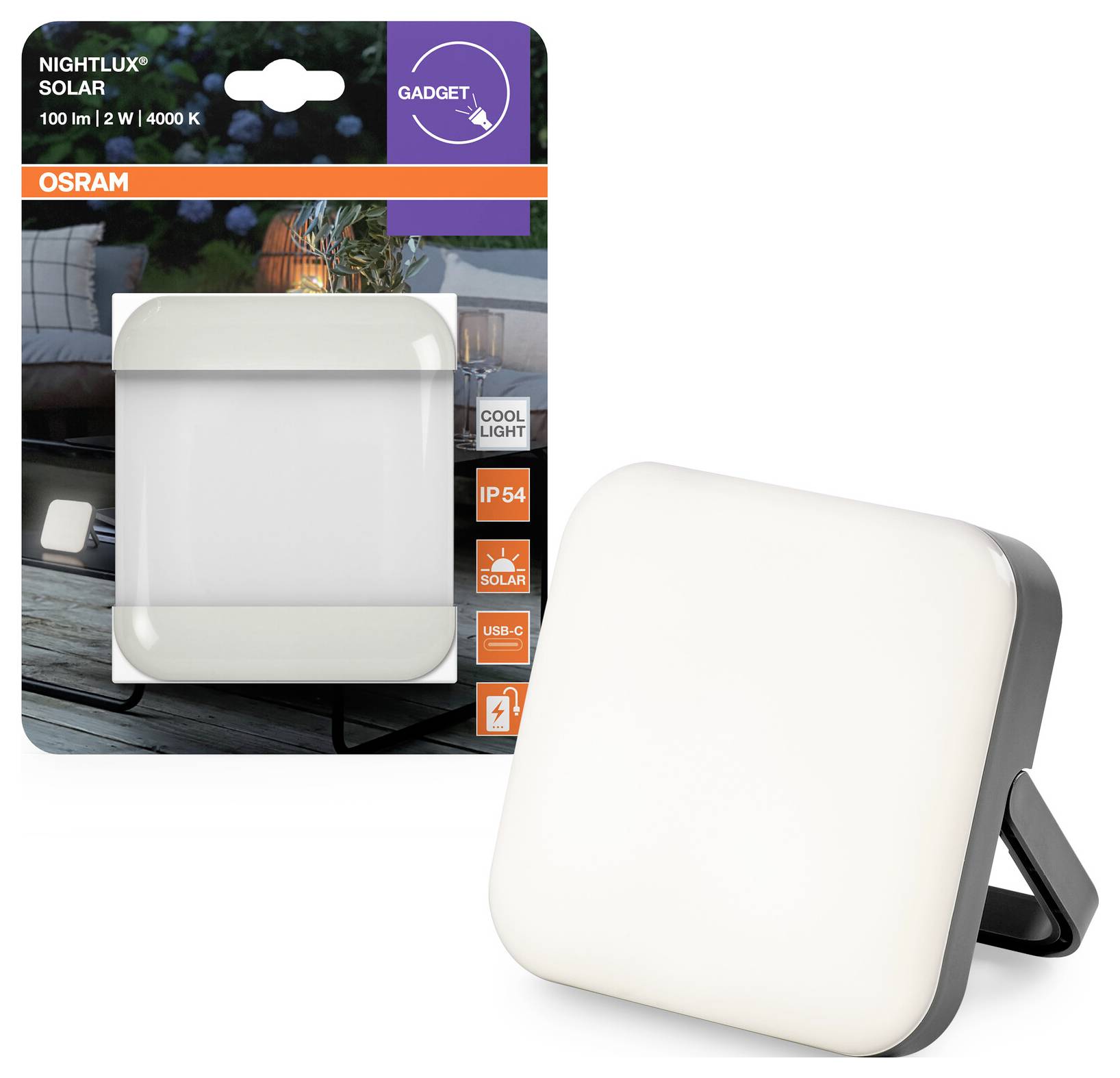 OSRAM HOMELIGHTING NIGHTLUX SOLAR 840 DIM USB Grey 4099854444517 Außenwandleuchte 2. W Grau