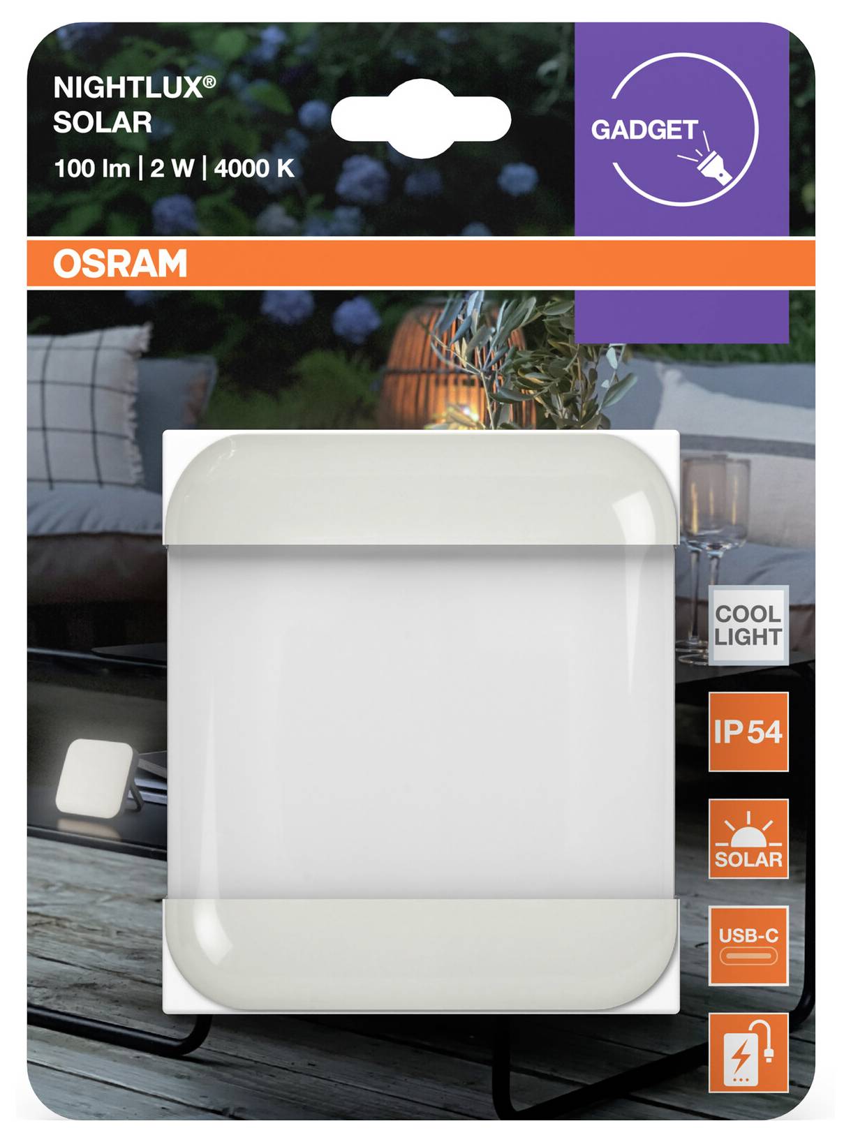 OSRAM HOMELIGHTING NIGHTLUX SOLAR 840 DIM USB Grey 4099854444517 Außenwandleuchte 2. W Grau