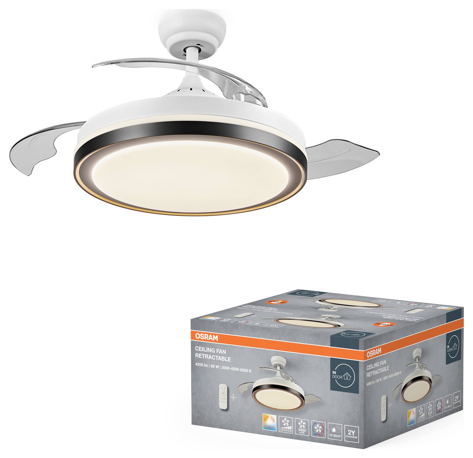 OSRAM HOMELIGHTING Ceiling Fan Retractable 1070 66W White Deckenventilator 66W
