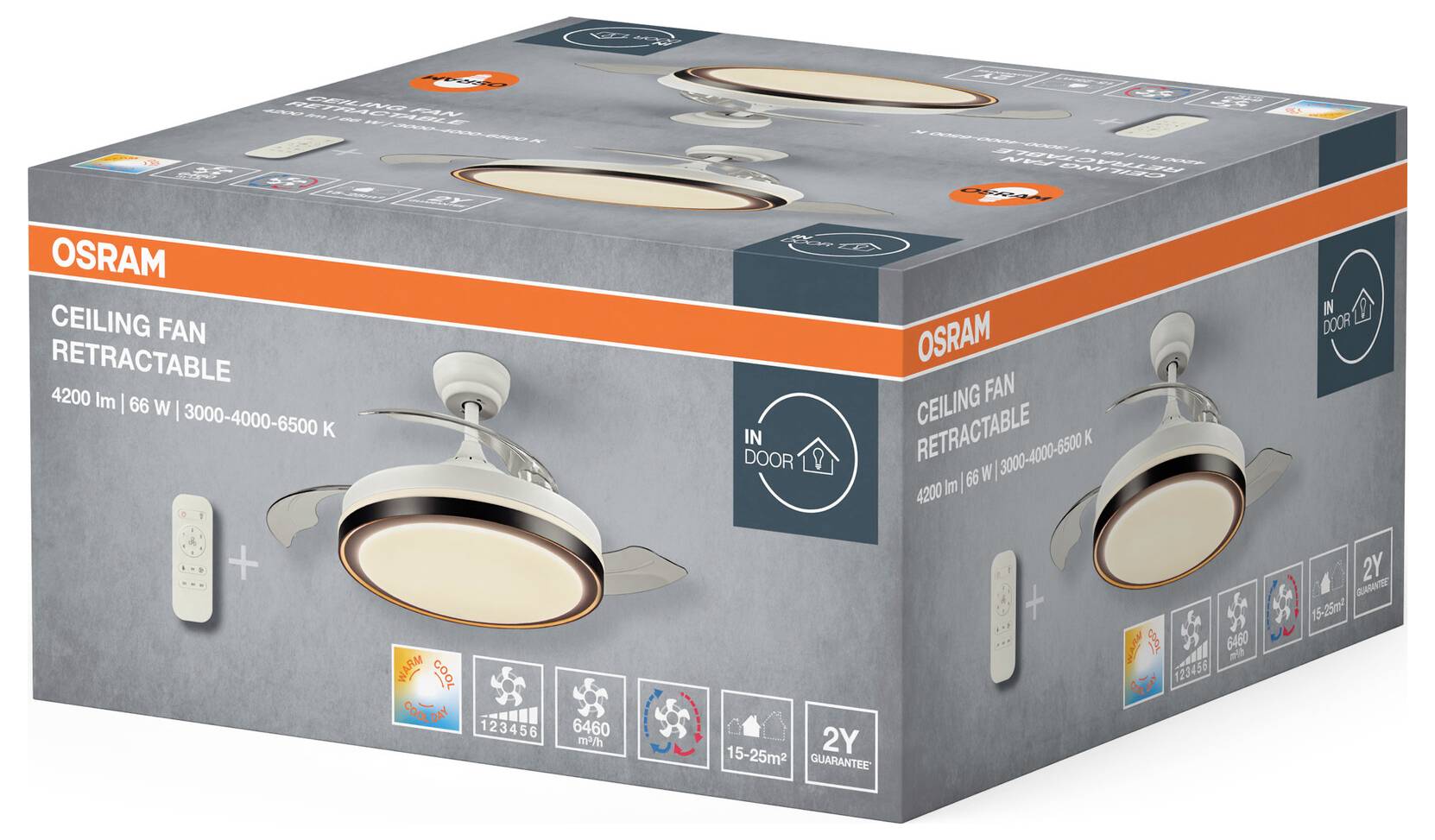 OSRAM HOMELIGHTING Ceiling Fan Retractable 1070 66W White Deckenventilator 66W