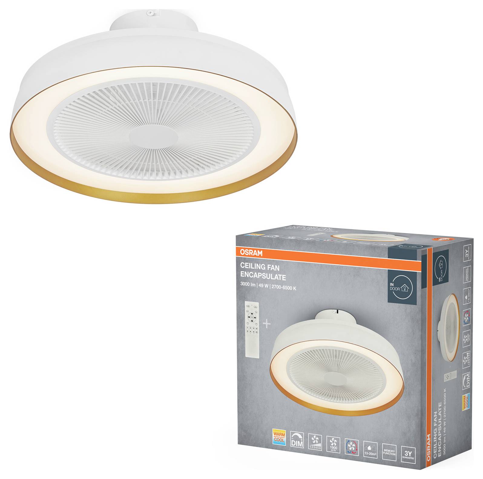 OSRAM HOMELIGHTING Ceiling Fan Compact 480 49W White Deckenventilator 49W