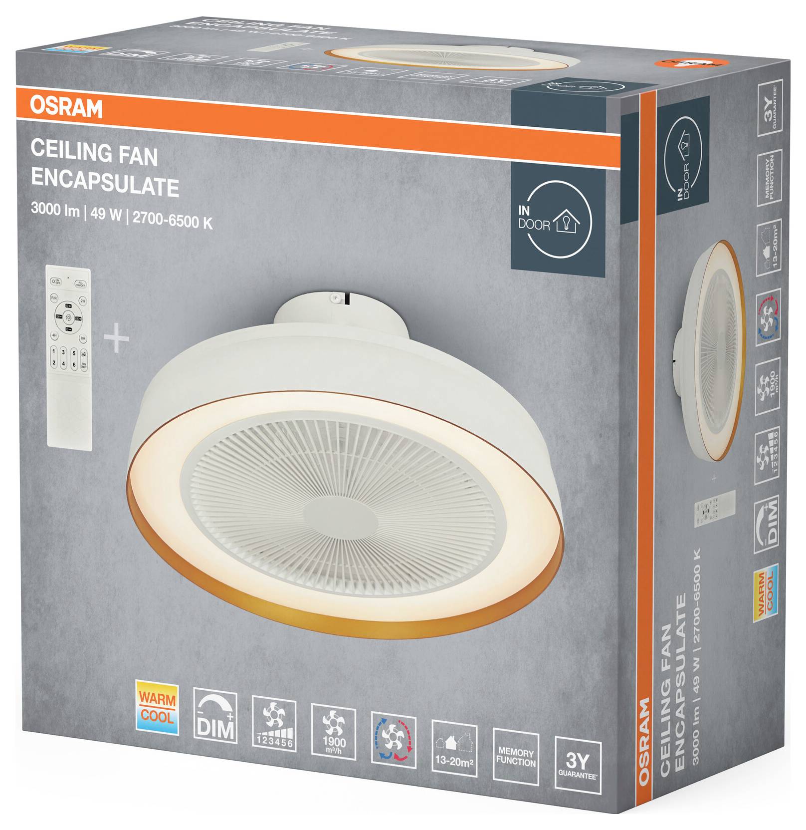 OSRAM HOMELIGHTING Ceiling Fan Compact 480 49W White Deckenventilator 49W