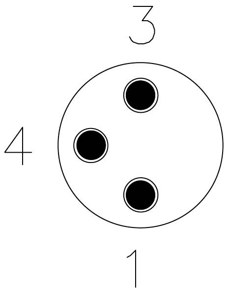 Diagramm zeigt eine kreisförmige Form mit drei schwarzen Kreisen darin, nummeriert als 1, 3 und 4 um den Kreis herum.