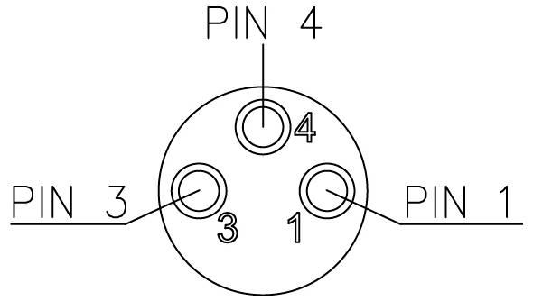 Eine Darstellung eines kreisförmigen Steckers mit drei Pins, die als „Pin 1