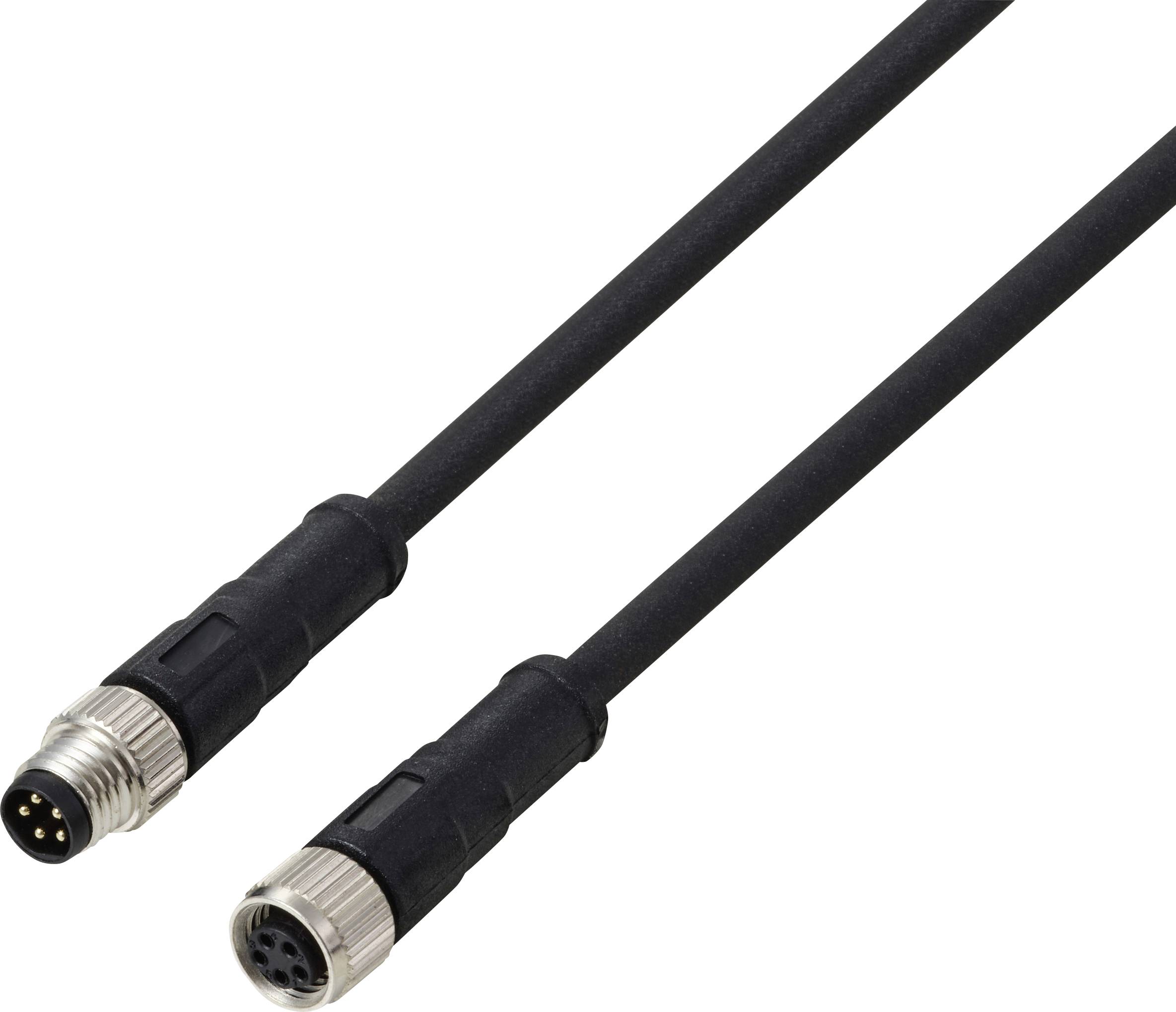 Zwei schwarze, metallendige Kabelstecker, einer mit männlichen Stiften und der andere mit weiblichen Buchsen, nebeneinander ausgerichtet.