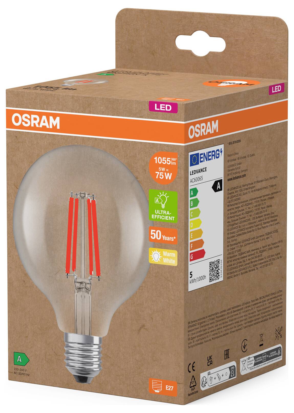 OSRAM HOMELIGHTING 4058075839502 LED EEK A (A - G) E27 5W Warmweiß 1St.