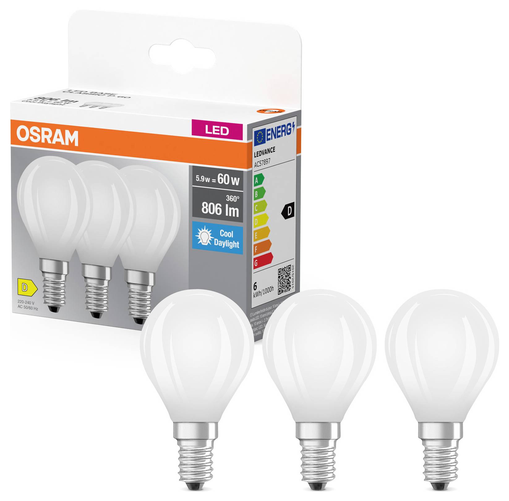 OSRAM HOMELIGHTING 4099854235481 LED EEK D (A - G) E14 5.9W Tageslichtweiß 3St.