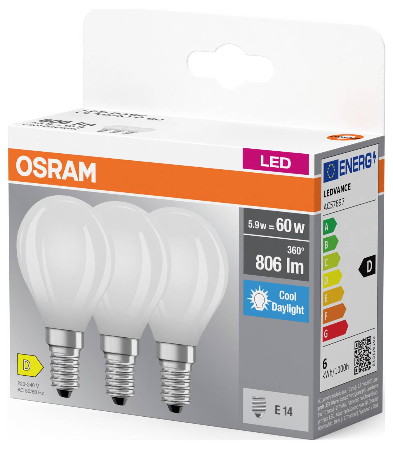 OSRAM HOMELIGHTING 4099854235481 LED EEK D (A - G) E14 5.9W Tageslichtweiß 3St.