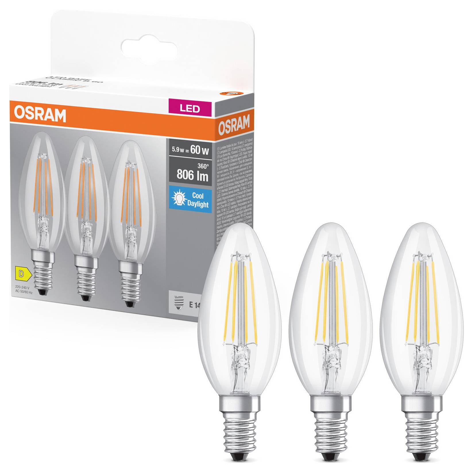 OSRAM HOMELIGHTING 4099854235412 LED EEK D (A - G) E14 5.9W Tageslichtweiß 3St.