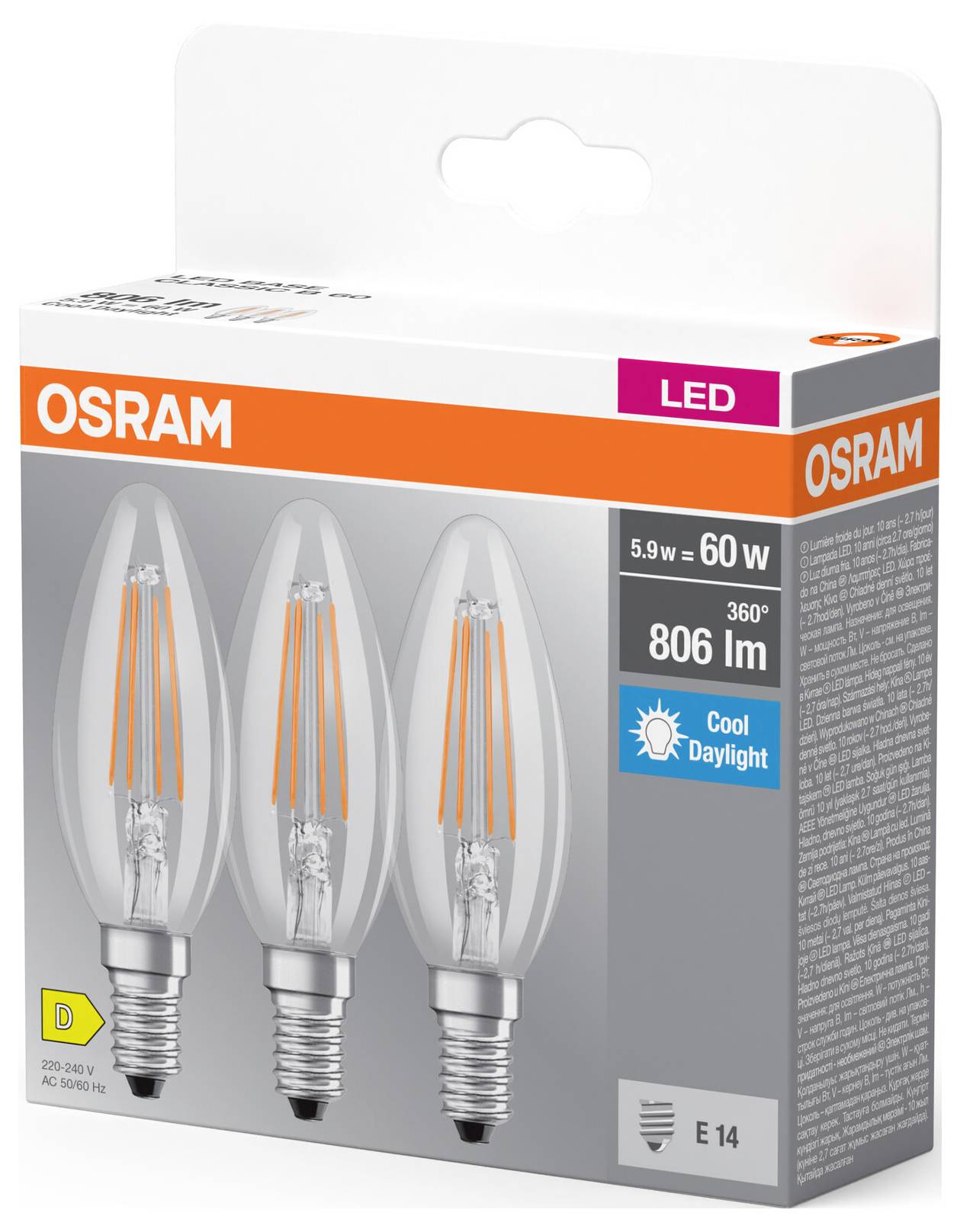 OSRAM HOMELIGHTING 4099854235412 LED EEK D (A - G) E14 5.9W Tageslichtweiß 3St.