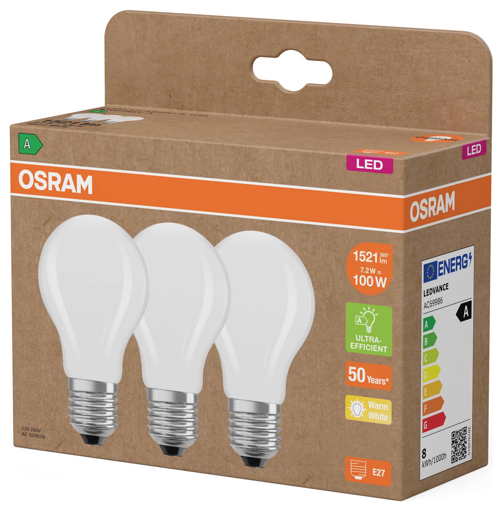 OSRAM HOMELIGHTING 4099854348051 LED EEK A (A - G) E27 7.2W Warmweiß 3St.