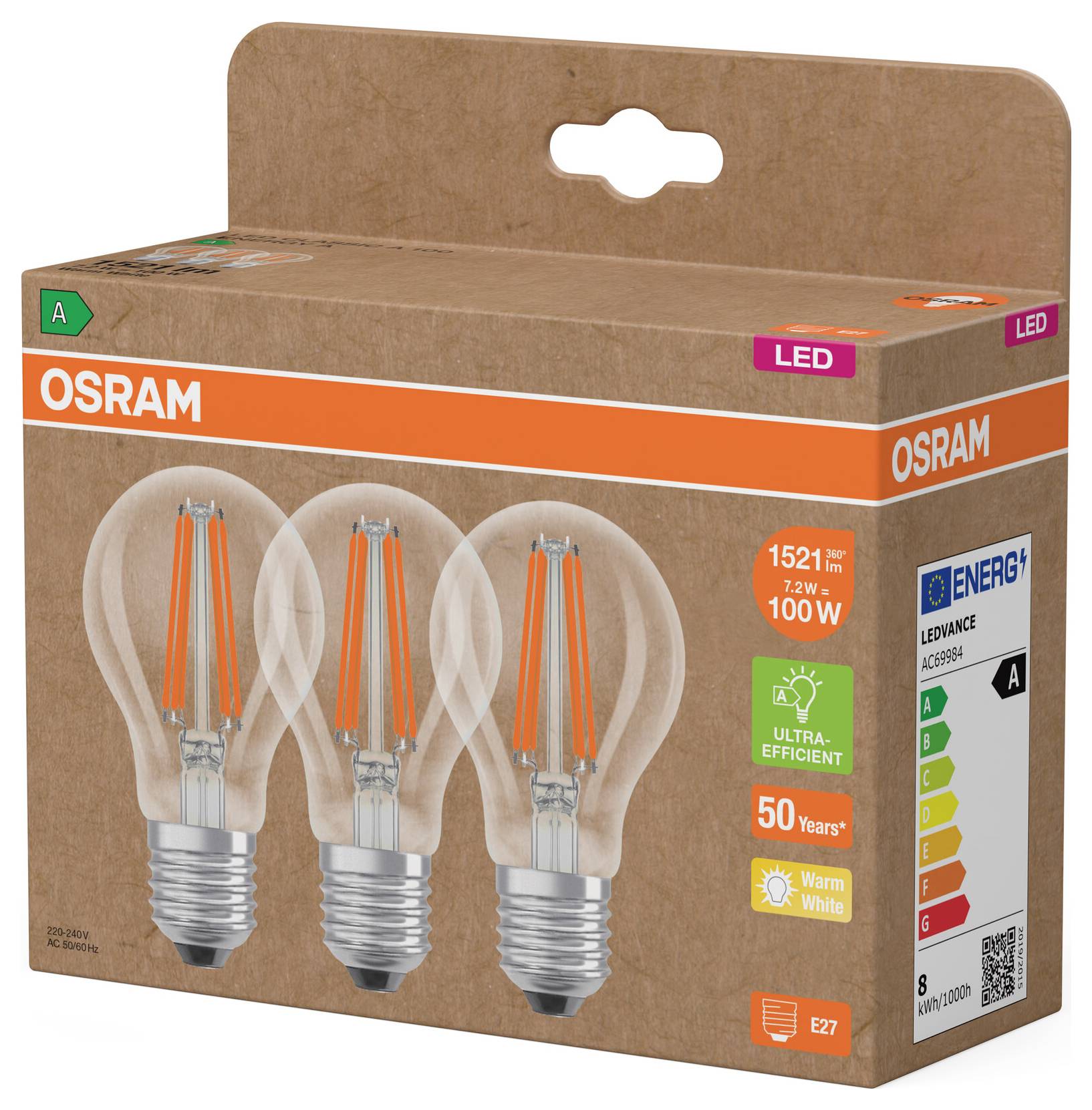 OSRAM HOMELIGHTING 4099854348037 LED EEK A (A - G) E27 7.2W Warmweiß 3St.