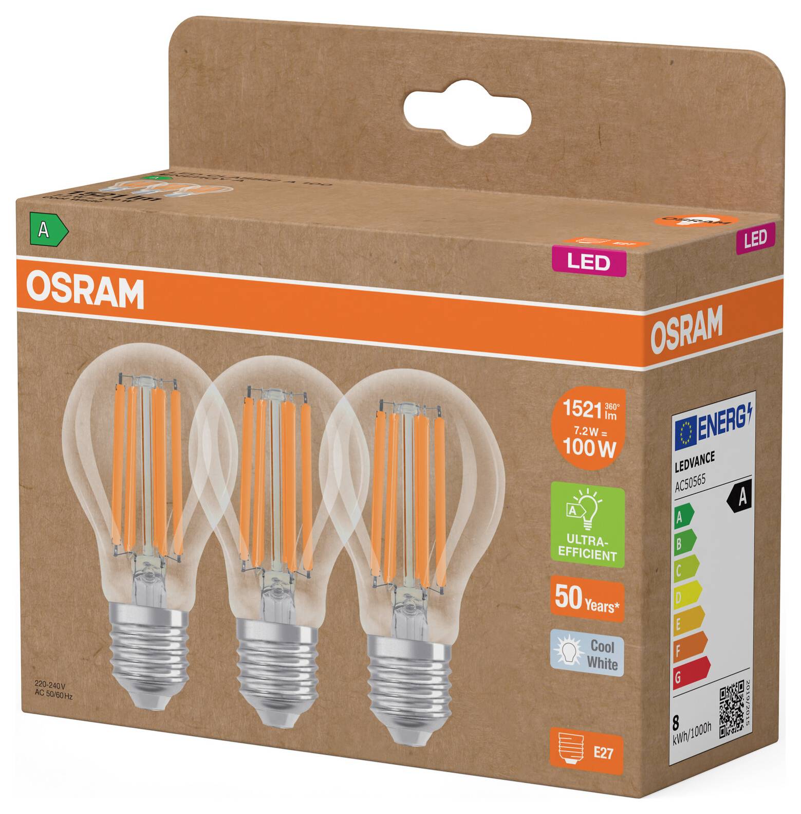 OSRAM HOMELIGHTING 4099854348075 LED EEK A (A - G) E27 7.2W Kaltweiß 3St.