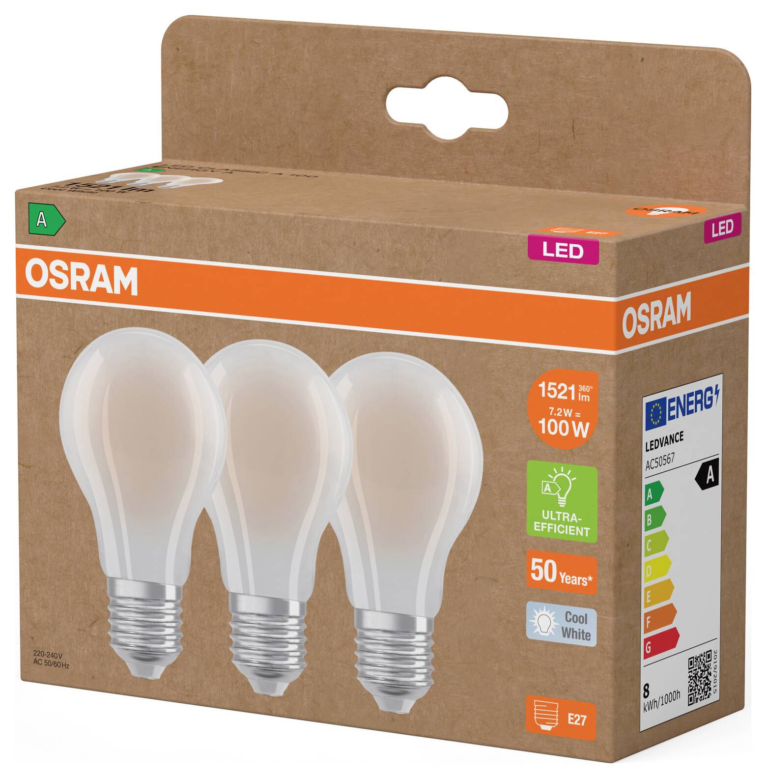 OSRAM HOMELIGHTING 4099854348099 LED EEK A (A - G) E27 7.2W Kaltweiß 3St.