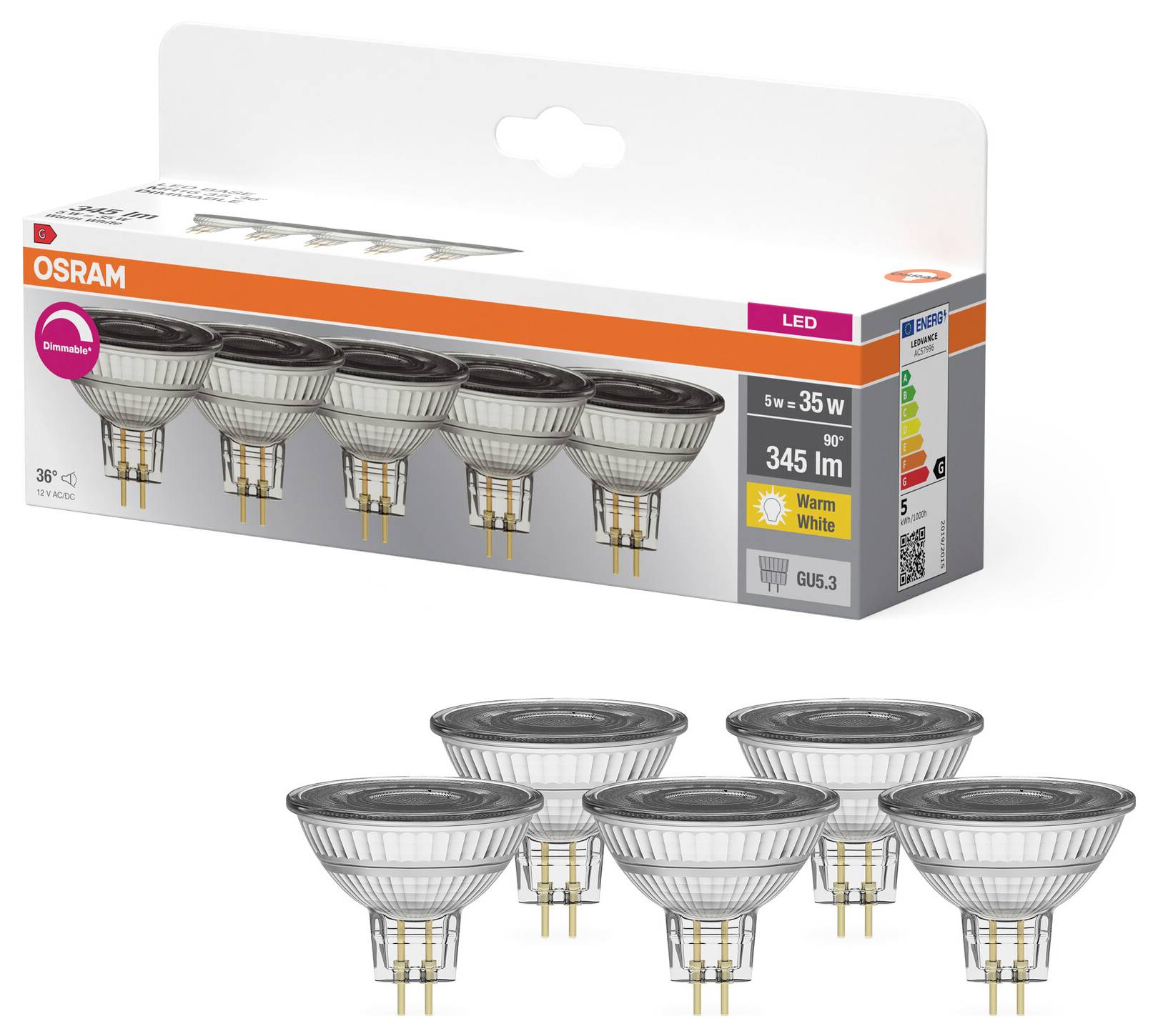 OSRAM HOMELIGHTING 4099854352393 LED-Reflektorlampe EEK G (A - G) GU5.3 5W Warmweiß 5St.