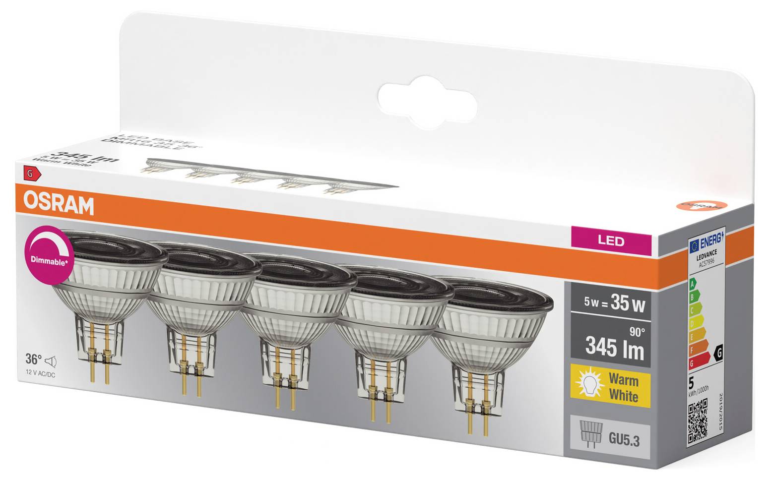 OSRAM HOMELIGHTING 4099854352393 LED-Reflektorlampe EEK G (A - G) GU5.3 5W Warmweiß 5St.