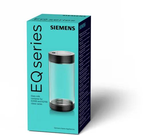Siemens Glasmilchbehälter für Kaffeevollautomaten EQ500, EQ700 classic und EQ6 plus TZ80008 Milchkännchen Schwarz, Transparent