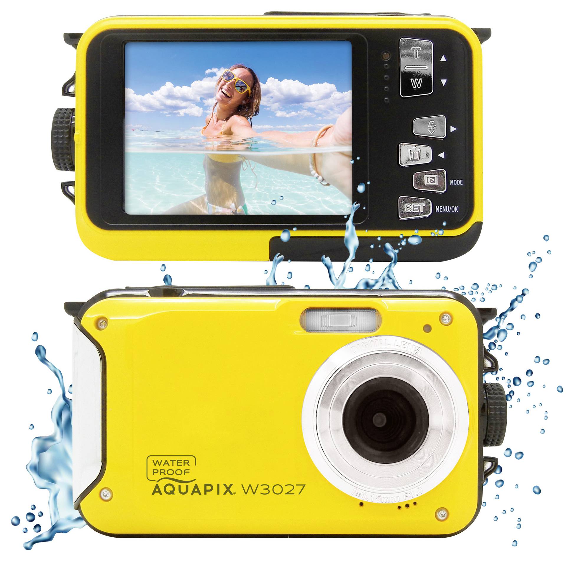 Easypix W3027-Y Wave Yellow Digitalkamera 30 Megapixel Gelb inkl. Akku, inkl. Tasche Bildstabilisierung, Full HD Video, mit