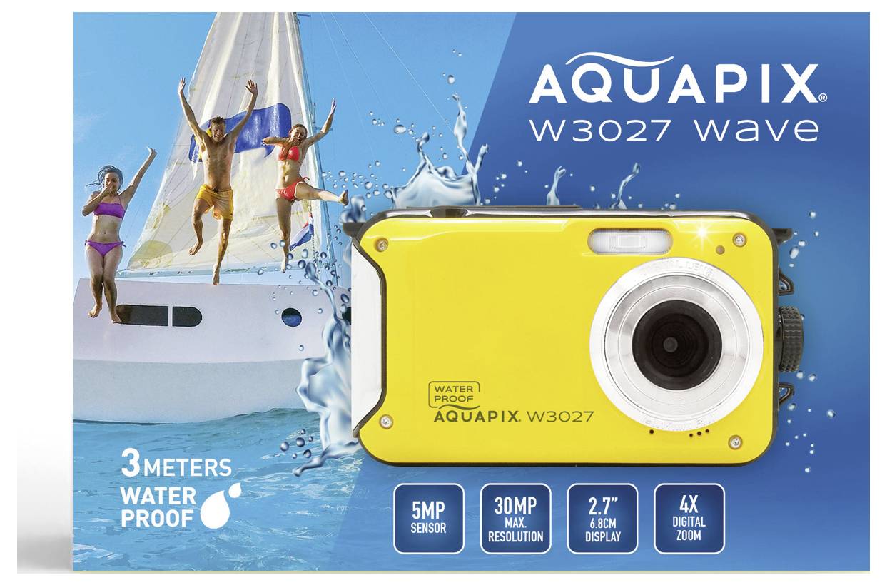 Easypix W3027-Y Wave Yellow Digitalkamera 30 Megapixel Gelb inkl. Akku, inkl. Tasche Bildstabilisierung, Full HD Video, mit