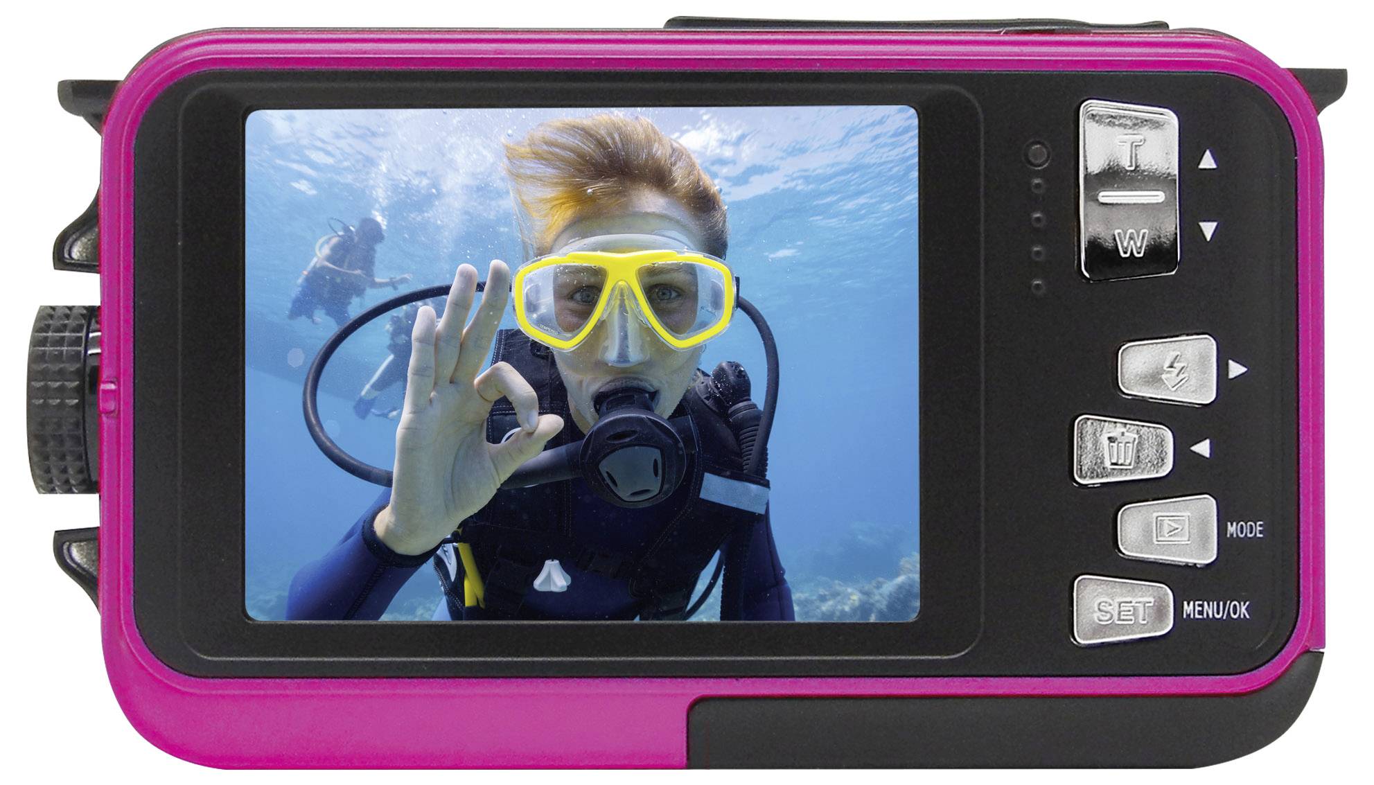 Easypix W3027-P Wave PINK Digitalkamera 30 Megapixel Rosa inkl. Tasche, inkl. Akku Bildstabilisierung, Wasserdicht bis 3 m, Full