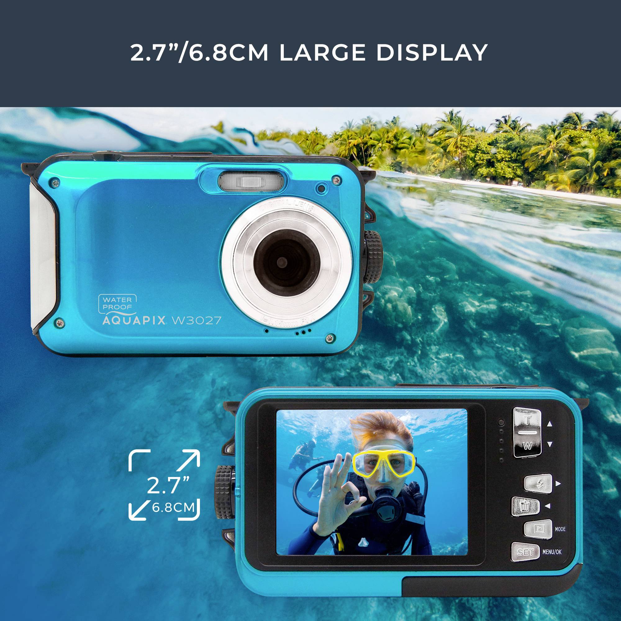 Easypix W3027-I Wave Iceblue Digitalkamera 30 Megapixel Blau-Eisblau inkl. Akku, inkl. Tasche Bildstabilisierung, Full HD Video