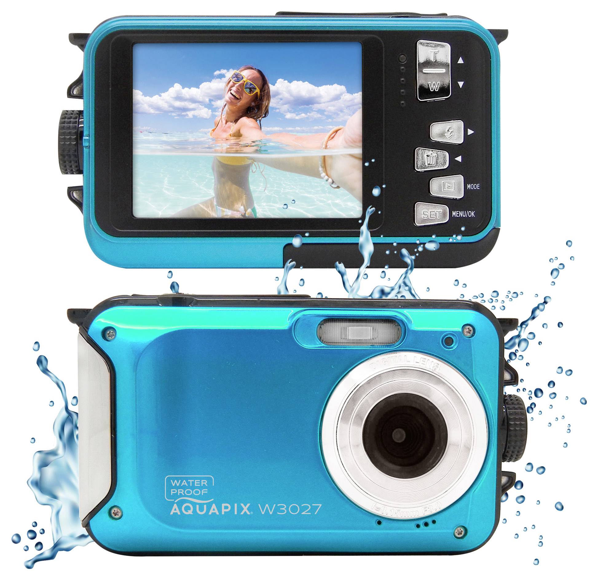 Easypix W3027-I Wave Iceblue Digitalkamera 30 Megapixel Blau-Eisblau inkl. Akku, inkl. Tasche Bildstabilisierung, Full HD Video